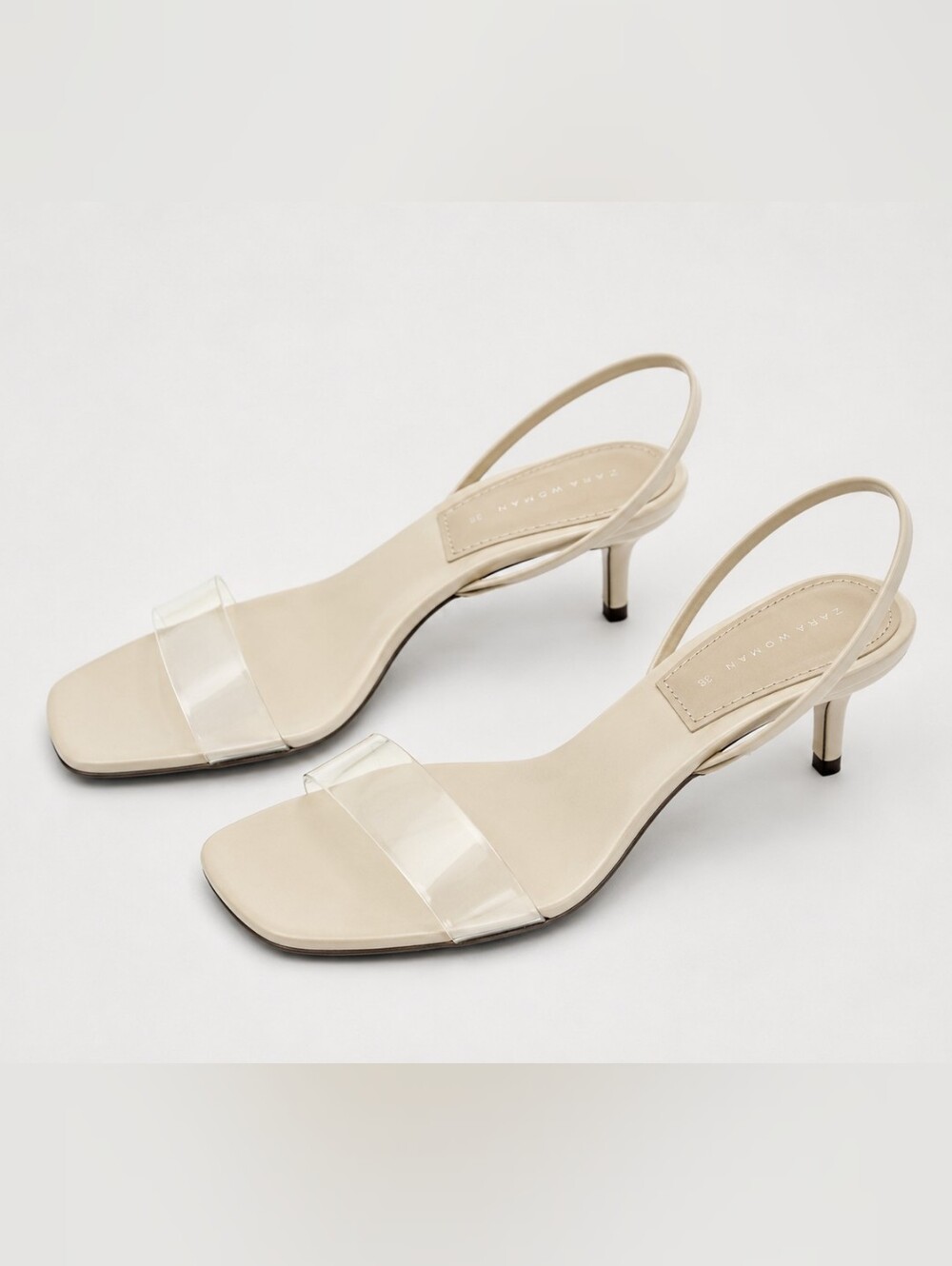 Zara Cream Slingback Kitten Heels